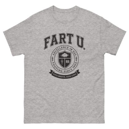 Fart U collegiate classic tee with varsity lettering and fake university crest